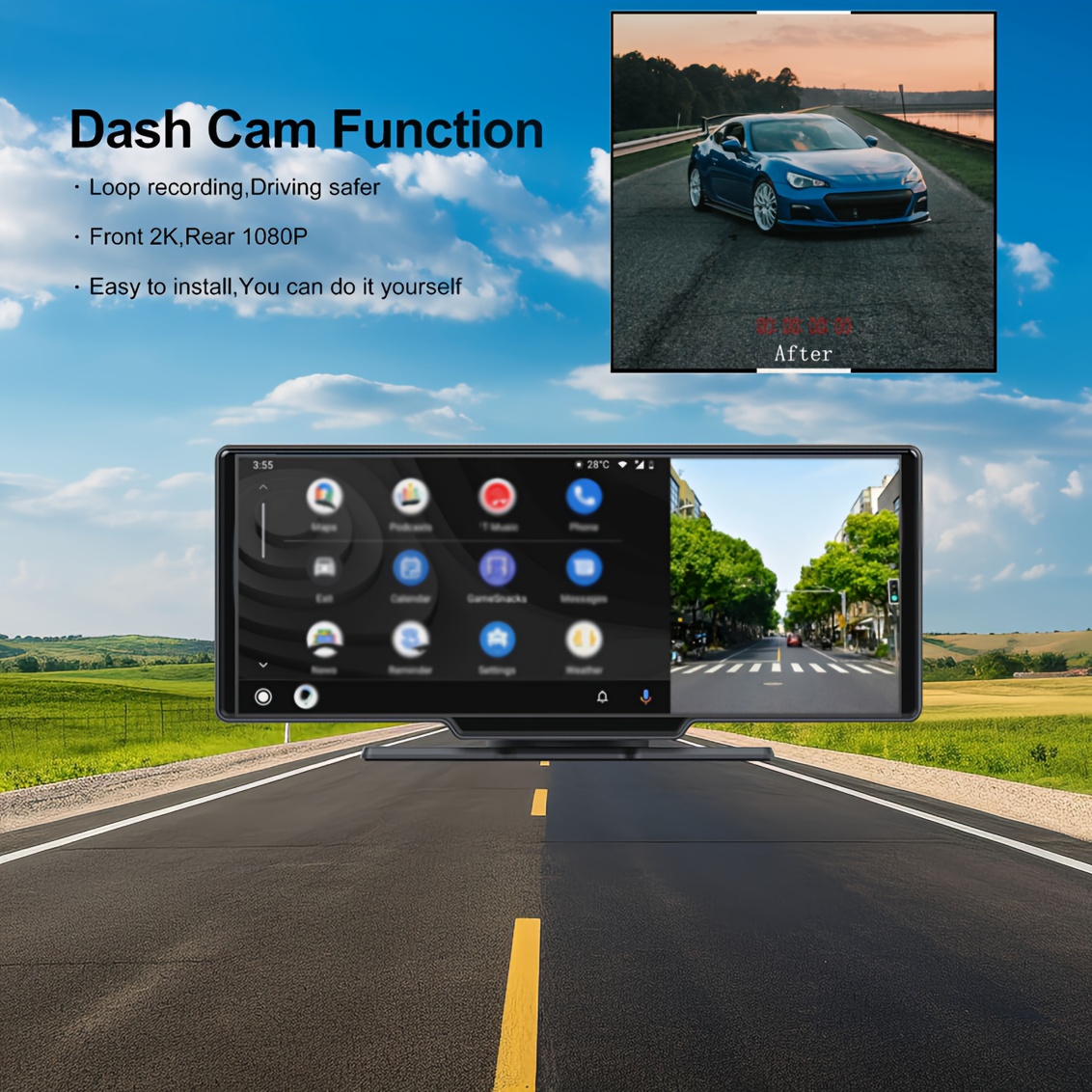 Écran Srereo de voiture à écran tactile sans fil portable de 10,26 pouces  pour Carplay et pour Android Auto, avec DashCam 2,5K, caméra arrière de  support, MirrorLink/BT, Airplay - Temu Belgium