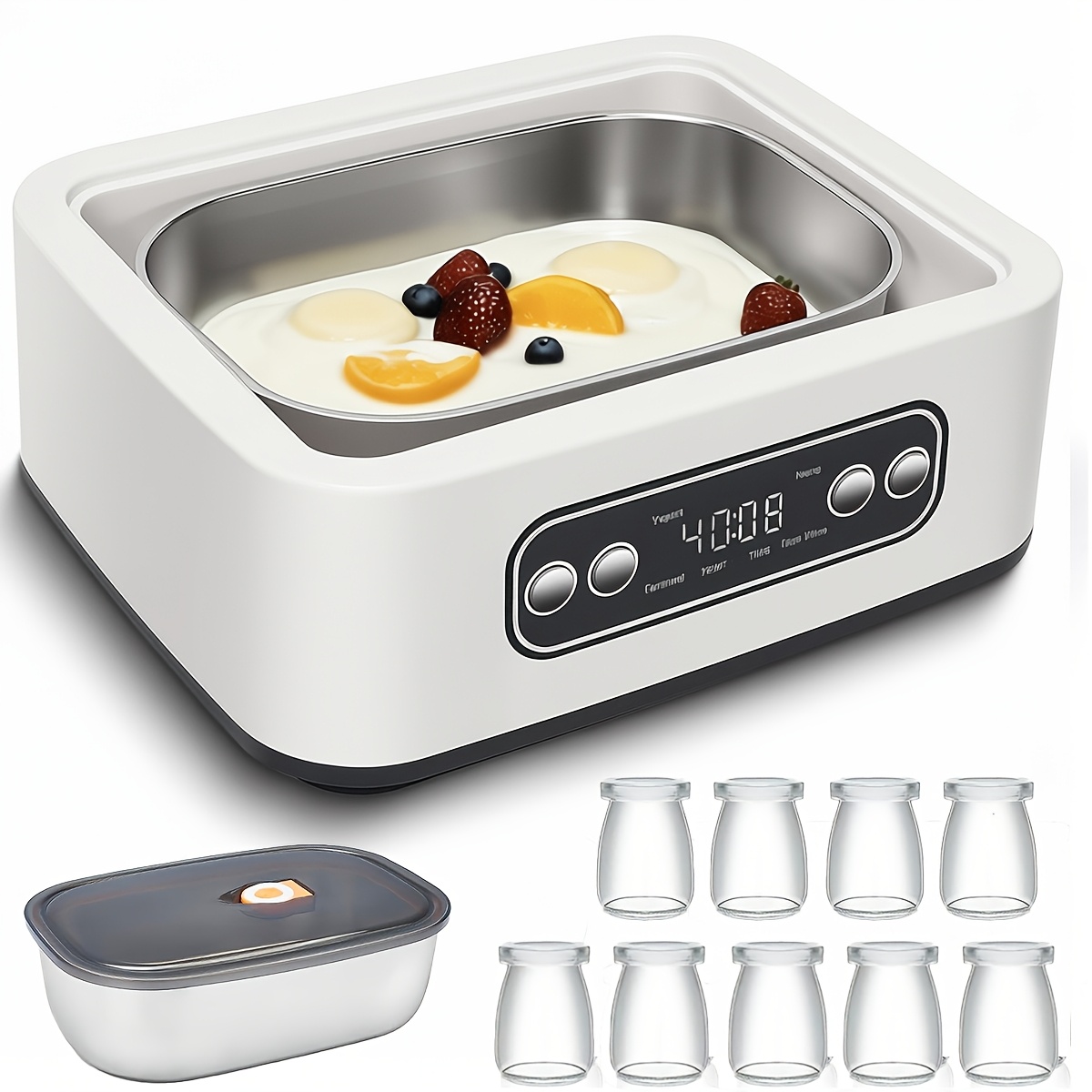 TEMU Intelligent Yogurt Maker With Temperature | Automatic Stainless Steel Fermentation Vessel For Home Use, High Capacity | Ideal For Yogurt, Rice