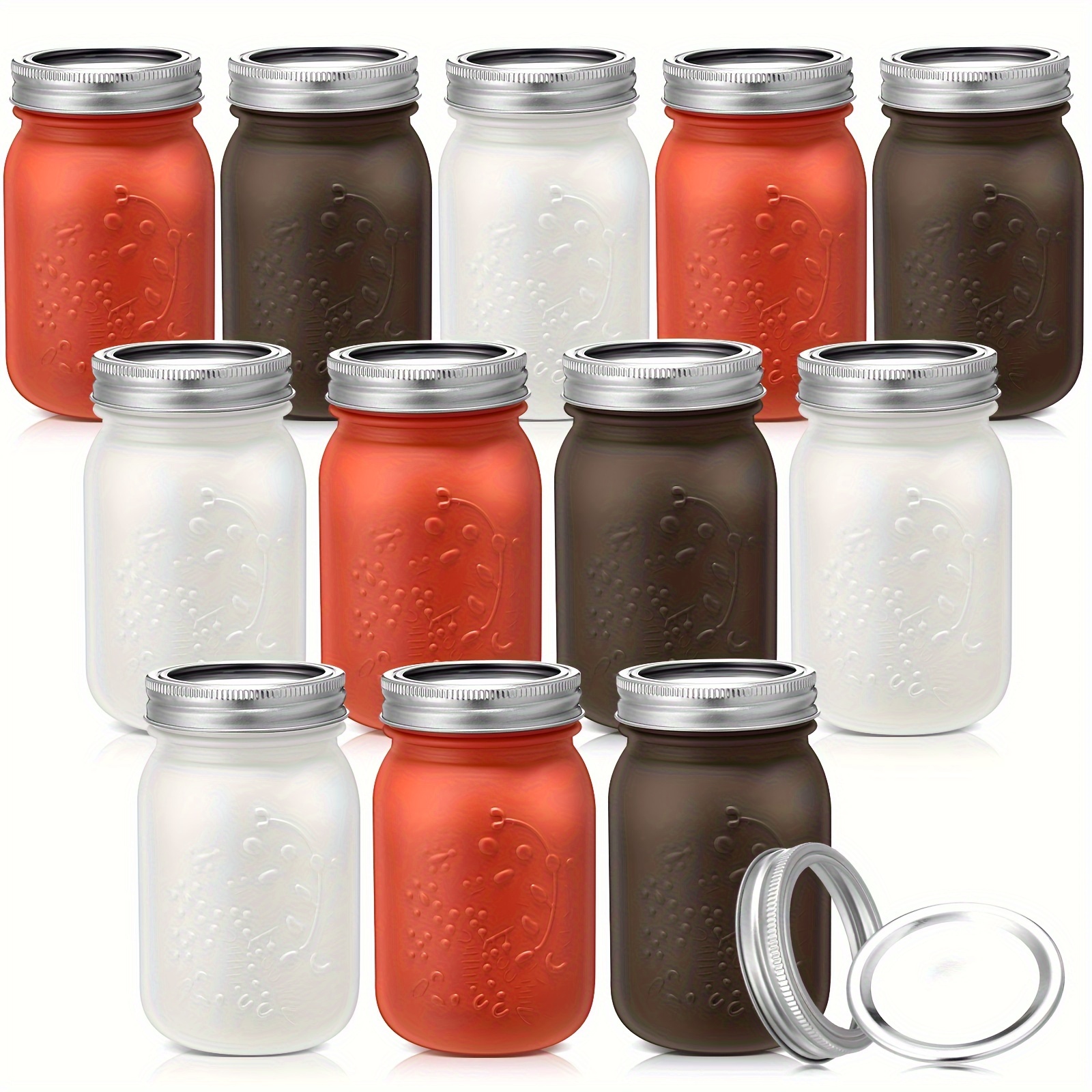 

12 Pack 16 Oz Fall Mason Canning Jars With Lids Regular Mouth Pint Vintage Colored Ball Cans For Preserving Jam Honey Jelly Sauces Spice Diy Jars Autumn Theme Ornament Gifts, 3 Colors