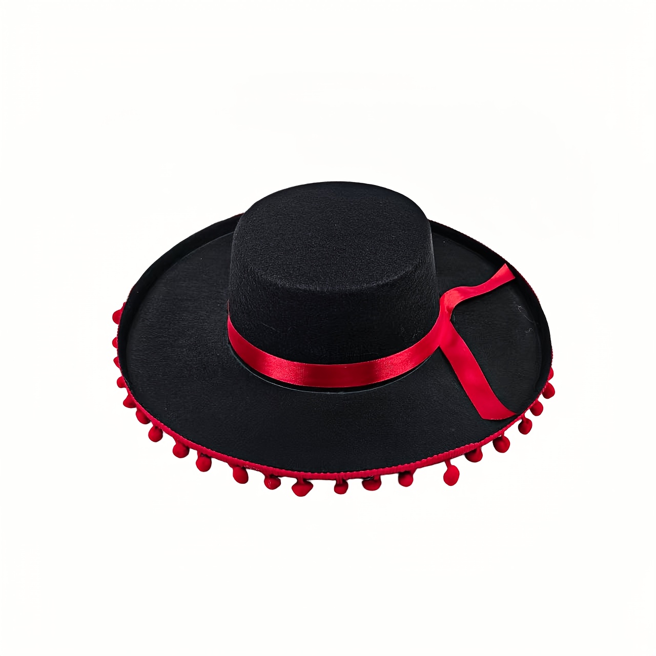 TEMU Felt Hat With Pom-pom, Mexican Style Wide Brim Hat For Halloween, , Carnival Masquerade Party And Cosplay Performance I Halloween I Navidad