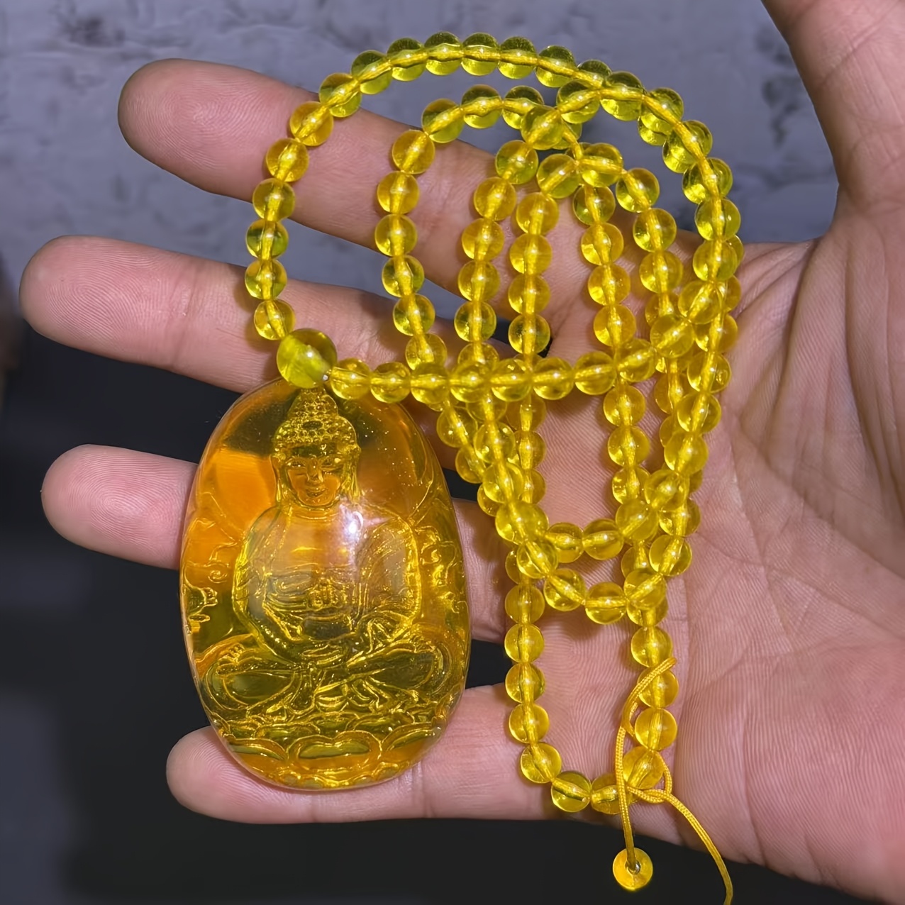 Elegant Amber Buddha Inner-Carved Heart Sutra Pendant Necklace