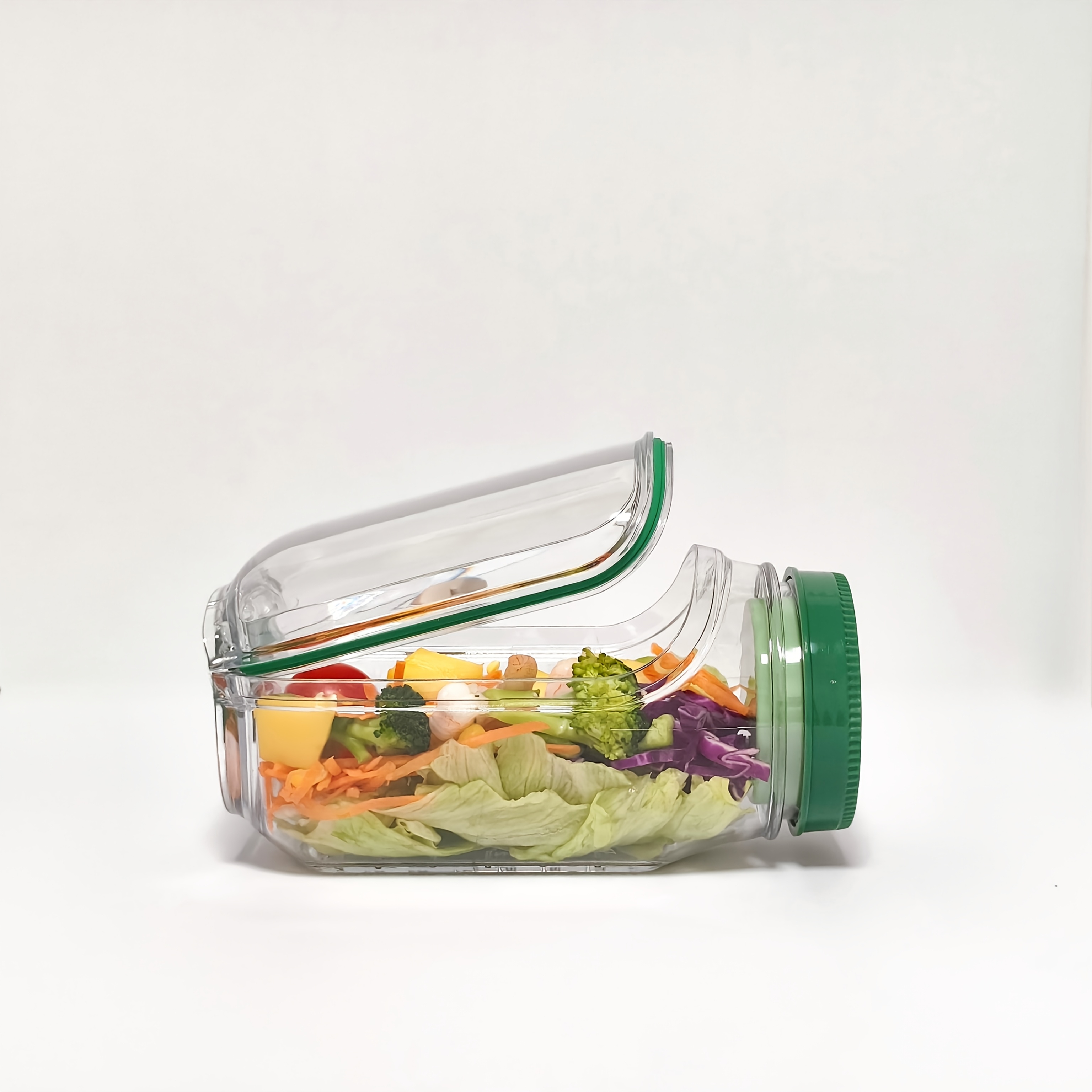 Image of 1pc Vertical Layered Salad Container With Built-in Bowl& Transparent Lid, Side-opening Lid, Easy To Carry, Salad Pod Jar, Durable Plastic Cylindrical Design For Storage, Christmas Gifts/ Holiday Gifts