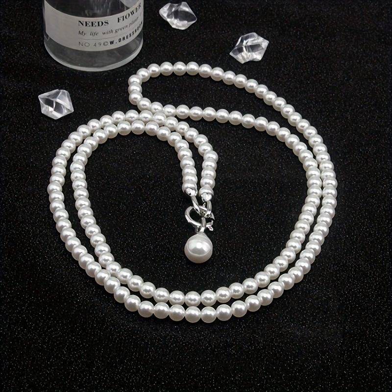 elegant french inspired long white beaded necklace versatile chic for casual attire or parties stackable cold style shoulder bag decoration details 1