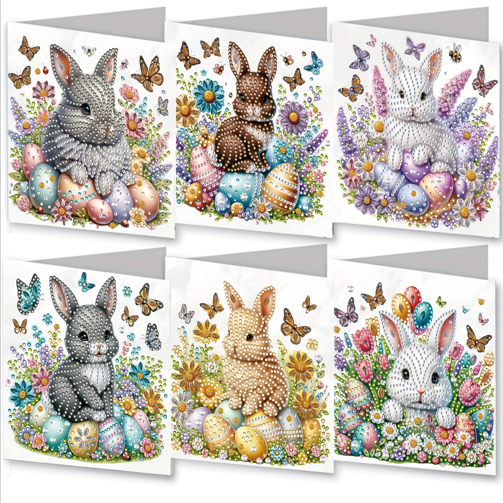 TEMU 6pcs/set 15.0*30.0cm/5.9*11.81inch Diy Diamond Painting Holiday Greeting Card, Easter Floral Bunny Pattern, Special-shaped Diamond Dot Art Gift,
