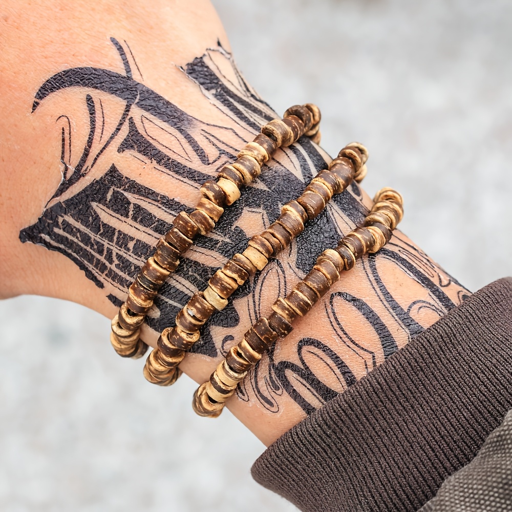 3pcs Vintage Coconut Shell Multi-Layer Bracelet Set