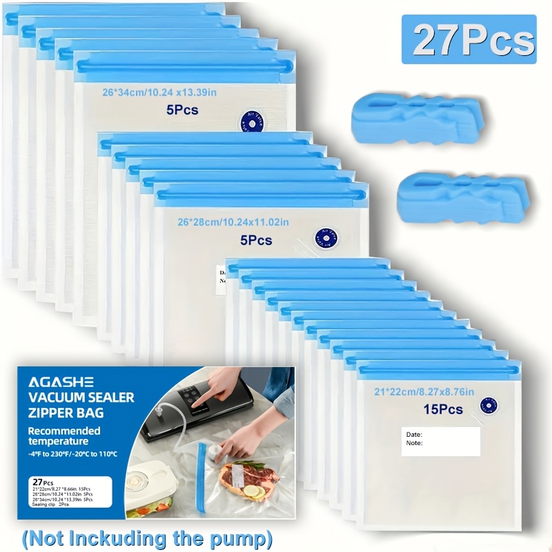 TEMU This Set Of 25 Bags, 2 Closure Clips, 27pcs In Total, Vacuum Seal Ziplock Bags - In 3 Sizes (small, Medium, Large) It Easy To Keep Your Everyday. Keep Your Food And More !