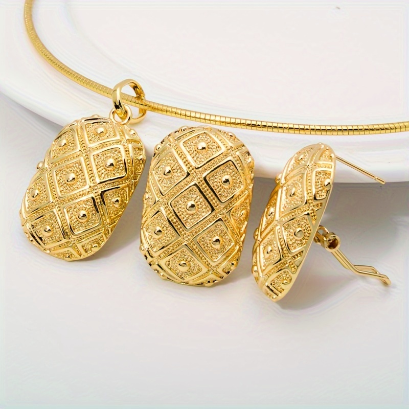 Men's Square Knot Pendant Necklace & Earrings Set