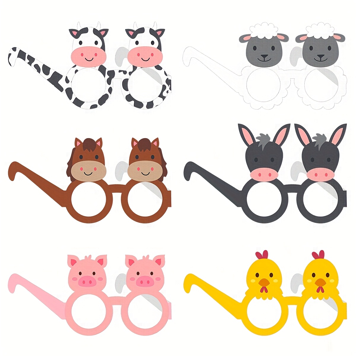 Image of 6pcs Farm-themed Paper Glasses: Chick, Piglet, And Lamb Birthday Party Photo Props Halloween&christmas, Perfect For Halloween & Christmas