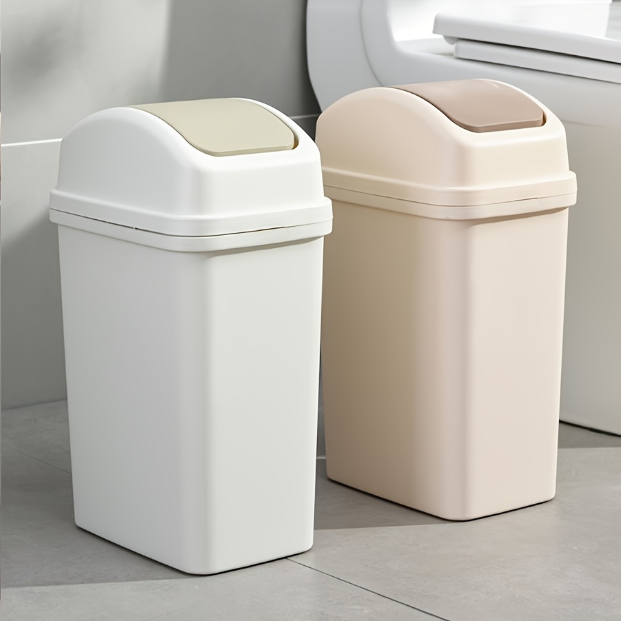 

1pc Square Bathroom Trash Can, Garbage Bin For Office, Kitchen, Bedroom, Classroom, Swing Cover Trash Can, European And , , Space Saving, Storage Supplies, Home Supplies