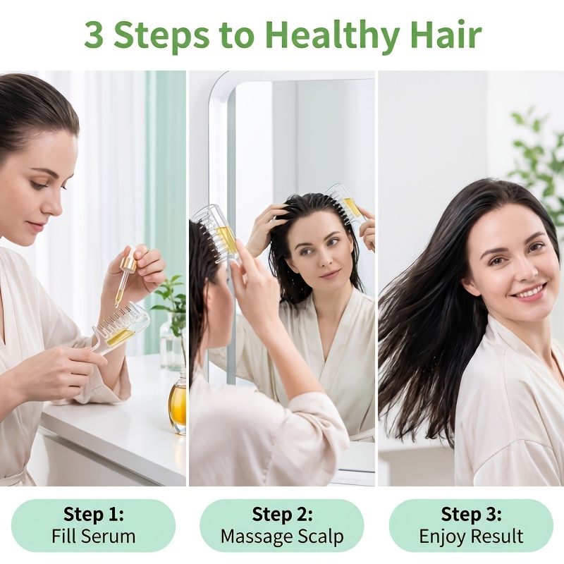 1pc light luxury transparent pink liquid comb stainless steel roller ball metal teeth with and dispensing design replaces manual application to scalp hair roots and pr   loss soothes tight Product details 2