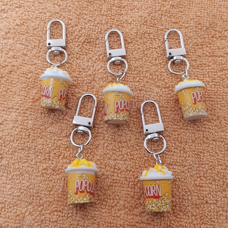 

5pcs Miniature Popcorn Keychain Pendant, Realistic Food Shaped Keychain, Resin Material, Theme Decoration, Theme Decoration