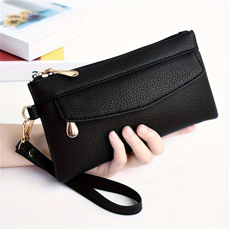 

Elegant Pu Leather Clutch With Wristlet Strap, -surface Handbag For Shopping And Commuting, Portable Women's Purse