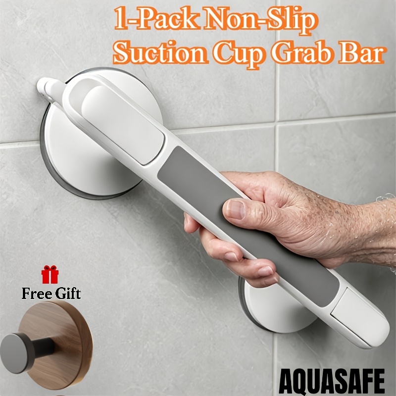 TEMU 2pcs Suction Cup Armrest Set (1pc Non-slip Suction Cup Armrest And 1pc Suction Cup Hook) Home Elderly Support, No Drilling, Reusable, Suitable