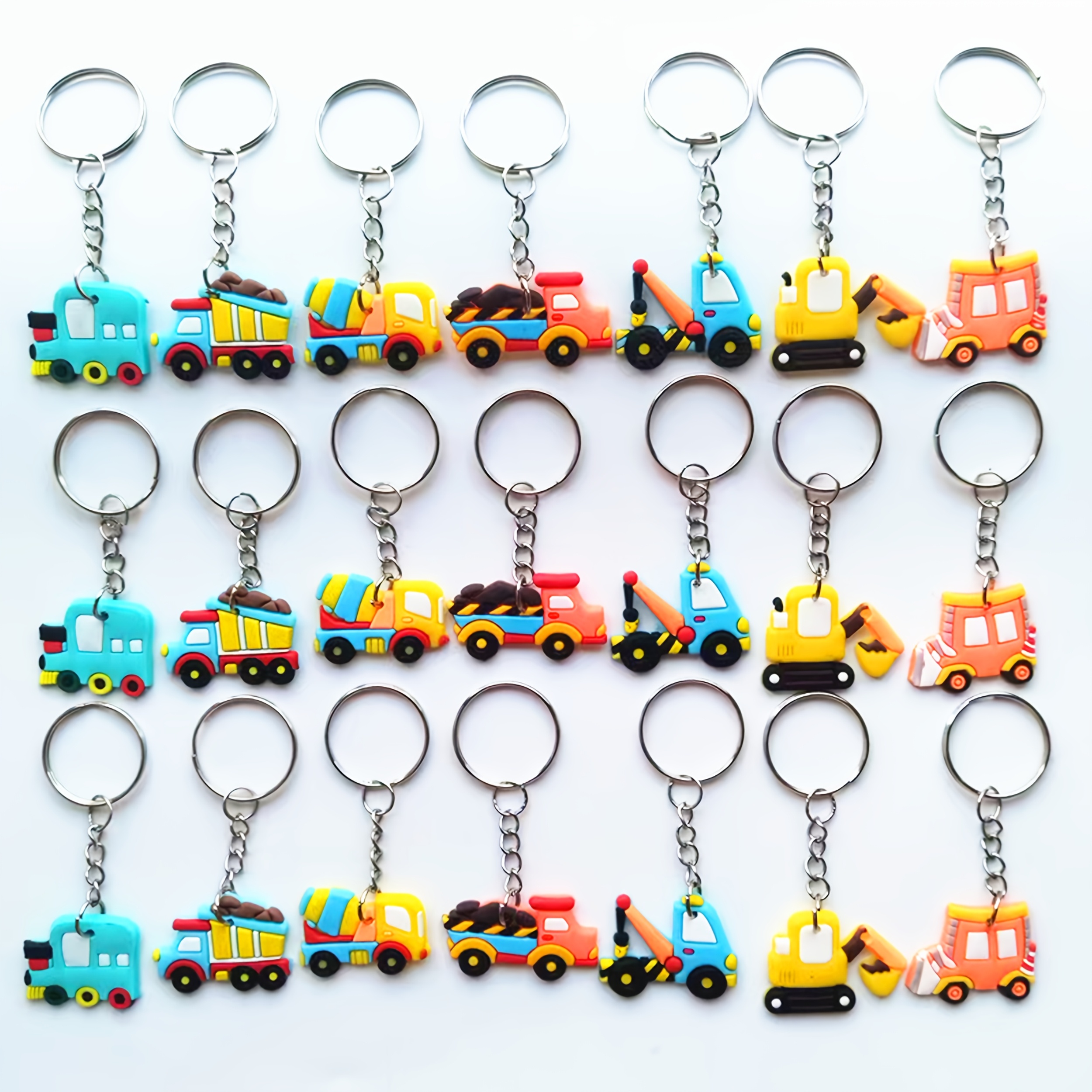 TEMU Juego de 14/21 Piezas de Llaveros Simulados en 2D de Vehículos de Construcción - Accesorios Adorables para Bolsos y Regalos, para Familiares, ,