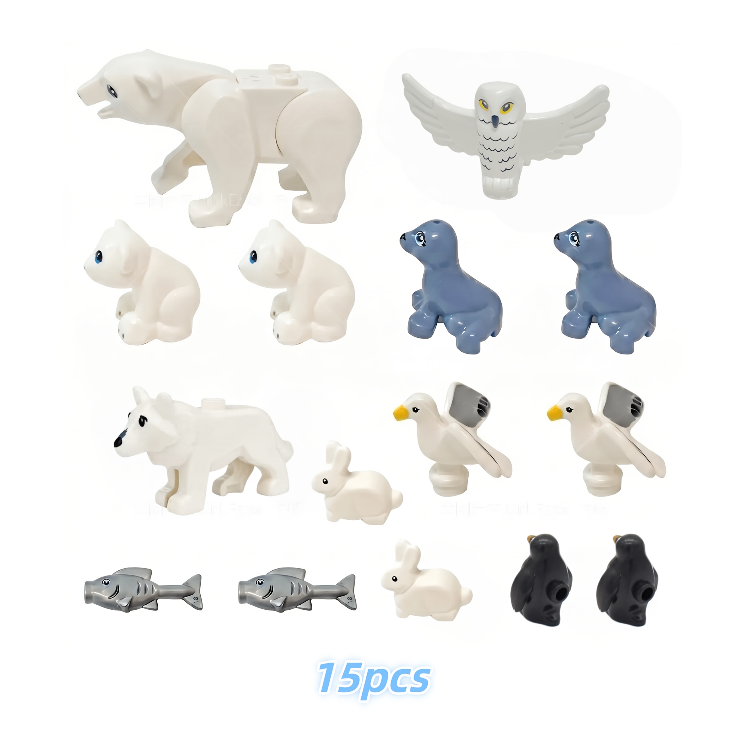 Image of Ideamoc 15pcs Polar Animals Building Blocks Diy Toys Polar Bear Wolf Sea Lion Seagull Rabbit Fish Small Size Animals Model Bricks, Compatibal With , Educational Diy Toy Gift