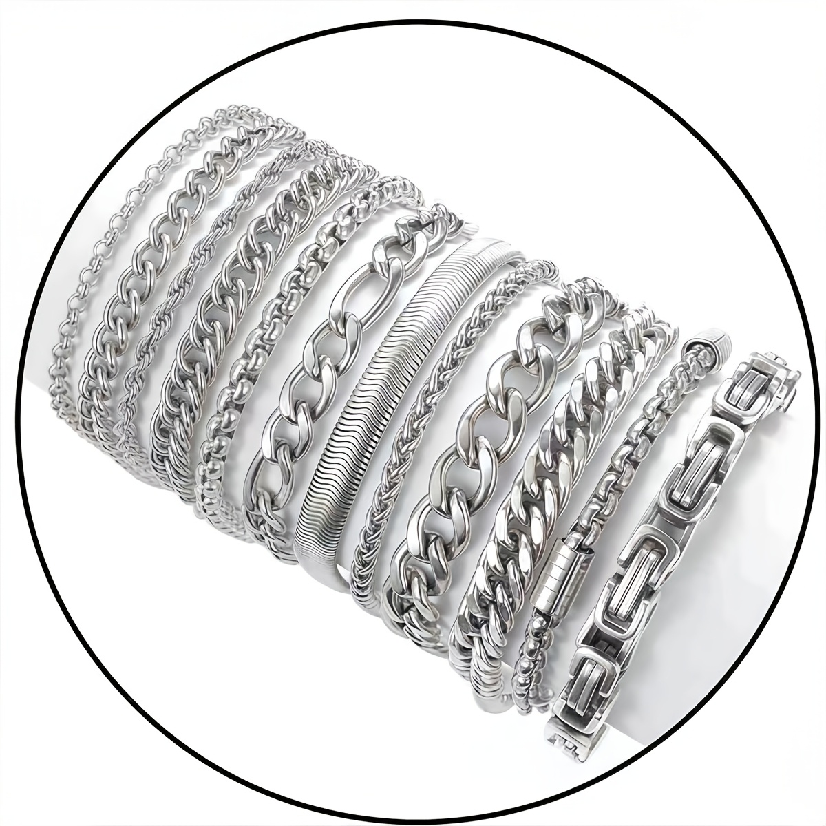 TEMU 12pcs Set Of High-quality 316l Stainless Steel Bracelet, Waterproof And , Suitable For Men's Jewelry Sets, Fashionable Accessories, Suitable For