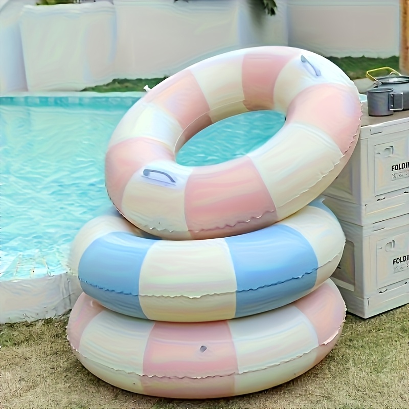 durable and thickened retro striped pool float in blue and pink an essential for family pools and beach parties providing fun for adults in the water designed for   and  