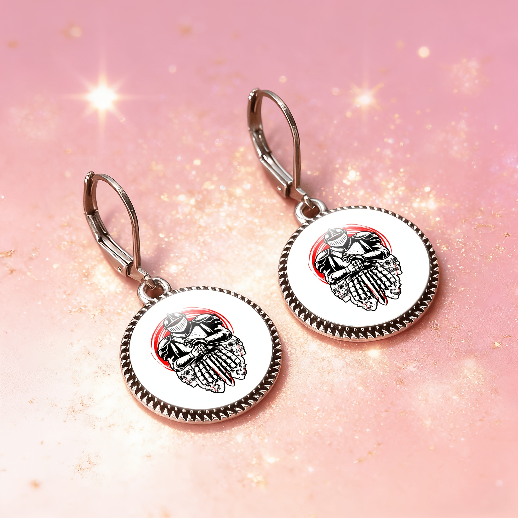 3pc Women's Round Glass Base Classic Necklace Earrings Set