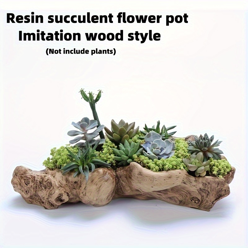 

1pc Resin Imitation Wood Log Succulent Planter – Large Creative Arrangement Pot For Cacti And Plant Display (abs Material, Decorative Design, Not Include Plants)