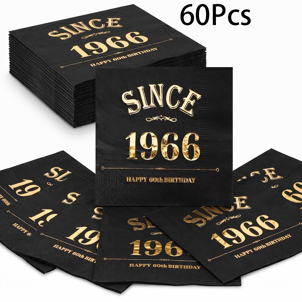 TEMU 60pcs Pack 60th Birthday Napkins Suitable For 60 Years Milestone Celebration - Vintage 1966 Retro Disposable Tissues With Numbered For Table