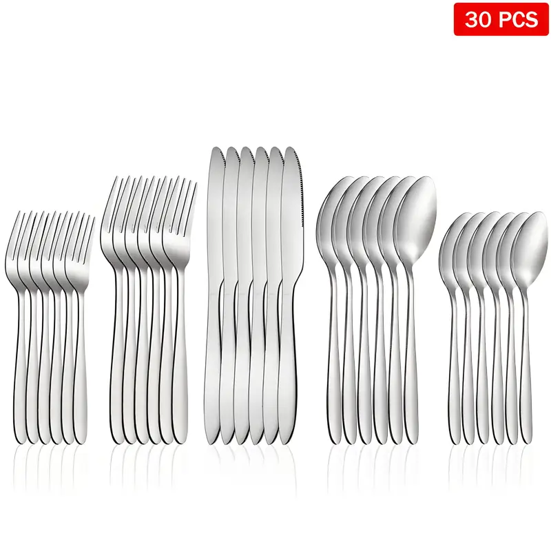 30pcs stainless tableware set knife fork and spoon set with steak knife 4 person service stainless steel tableware set polished tableware set kitchen tableware fork and spoon set Product details 1