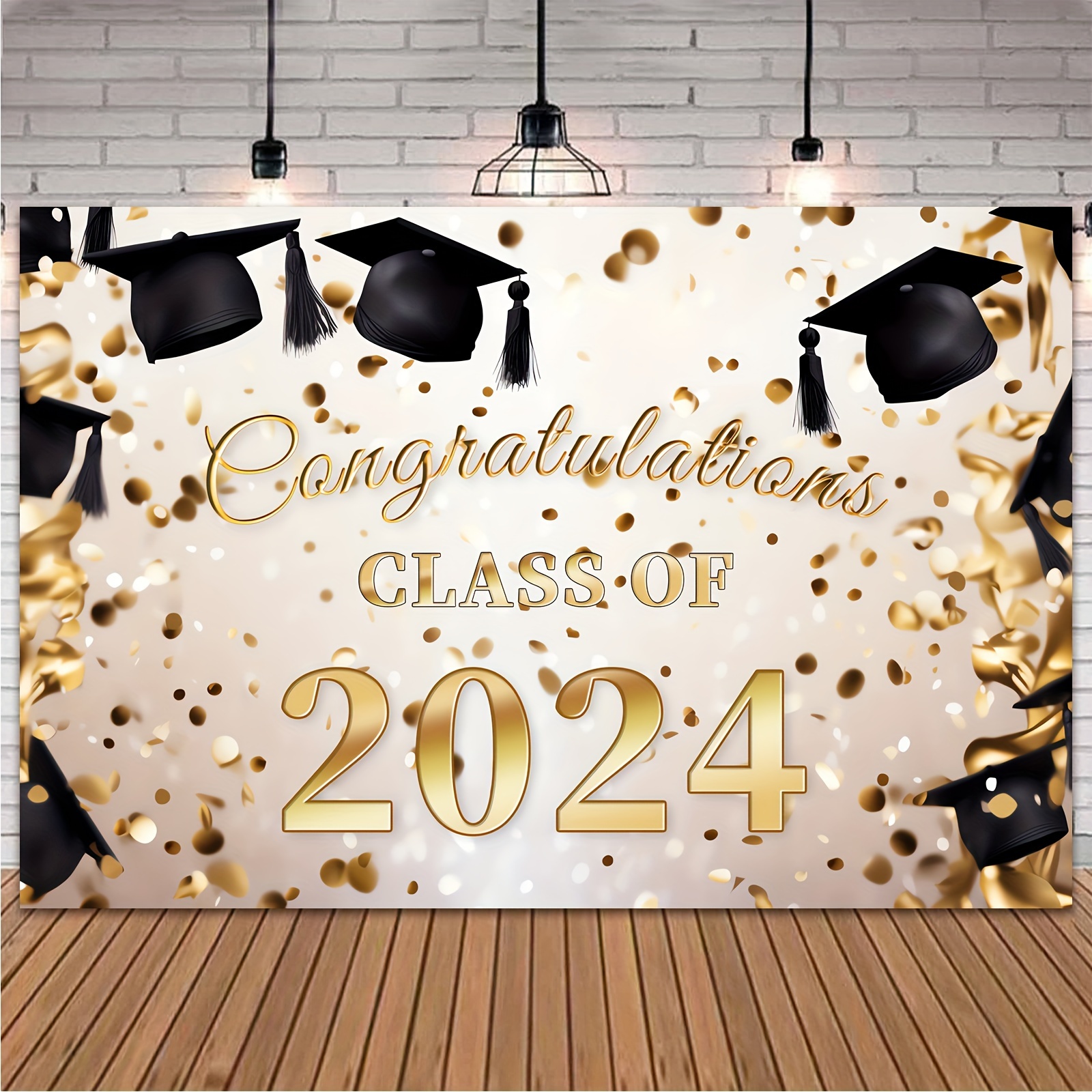 

Class Of 2024 Graduation Party Backdrop - 5x3ft Black & Golden Glitter, Large Grad Banner For Prom, Cake Table Decor & Photo Booth Props