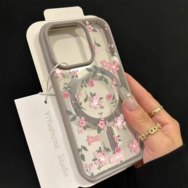 TEMU Phone Case - Fresh Floral Phone Case, Supports Wireless Charging And Magnetic Protection Anti-drop Function, Suitable For Iphone 16 Pro Max 15
