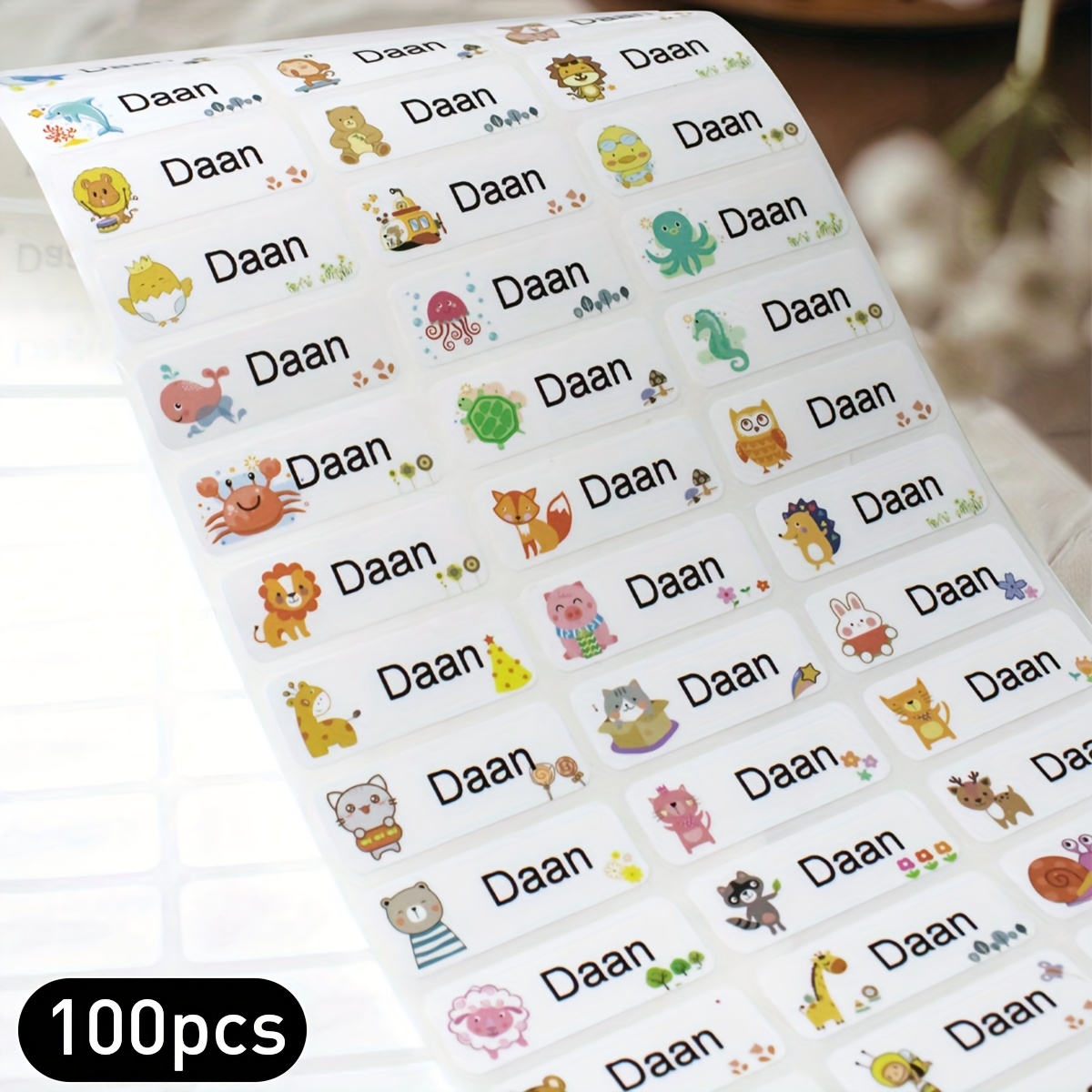 60-500pcs Custom Cartoon Animals Name Stickers, Personalized Water Bottle Stickers, Customized Birthday Gifts, Customizable Name Tag Stickers, Anniversary, Stationery, Strong , Teacher, Son