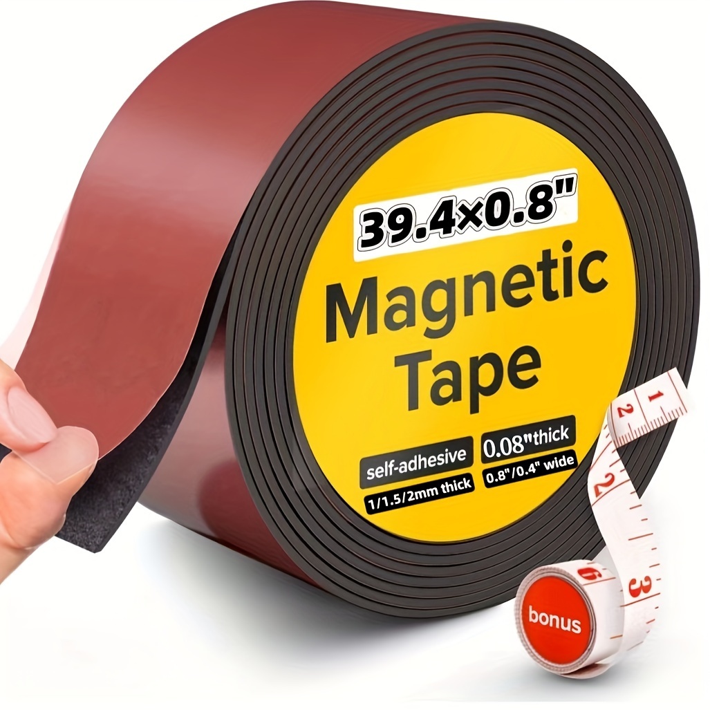 

1pc Flexible Magnetic Tape, 39.4in Long, Self-adhesive, 0.8" Wide, Rubber Material With Magnetic Strip For Craft & Handmade Projects, Magnets For Fridge And Dry Erase Board