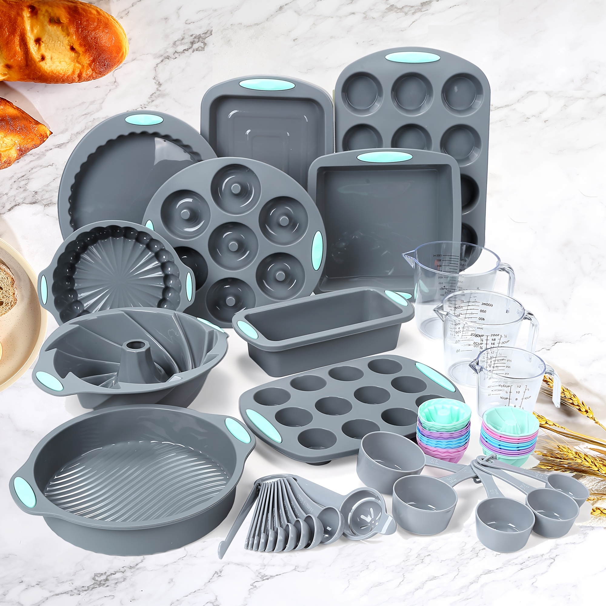 45pcs silicone baking set nonstick bakeware set baking   cake muffin bread pan loaf pan cake   pan mini cupcake mold bundt pan   cake pan measuring cup and spoon details 0