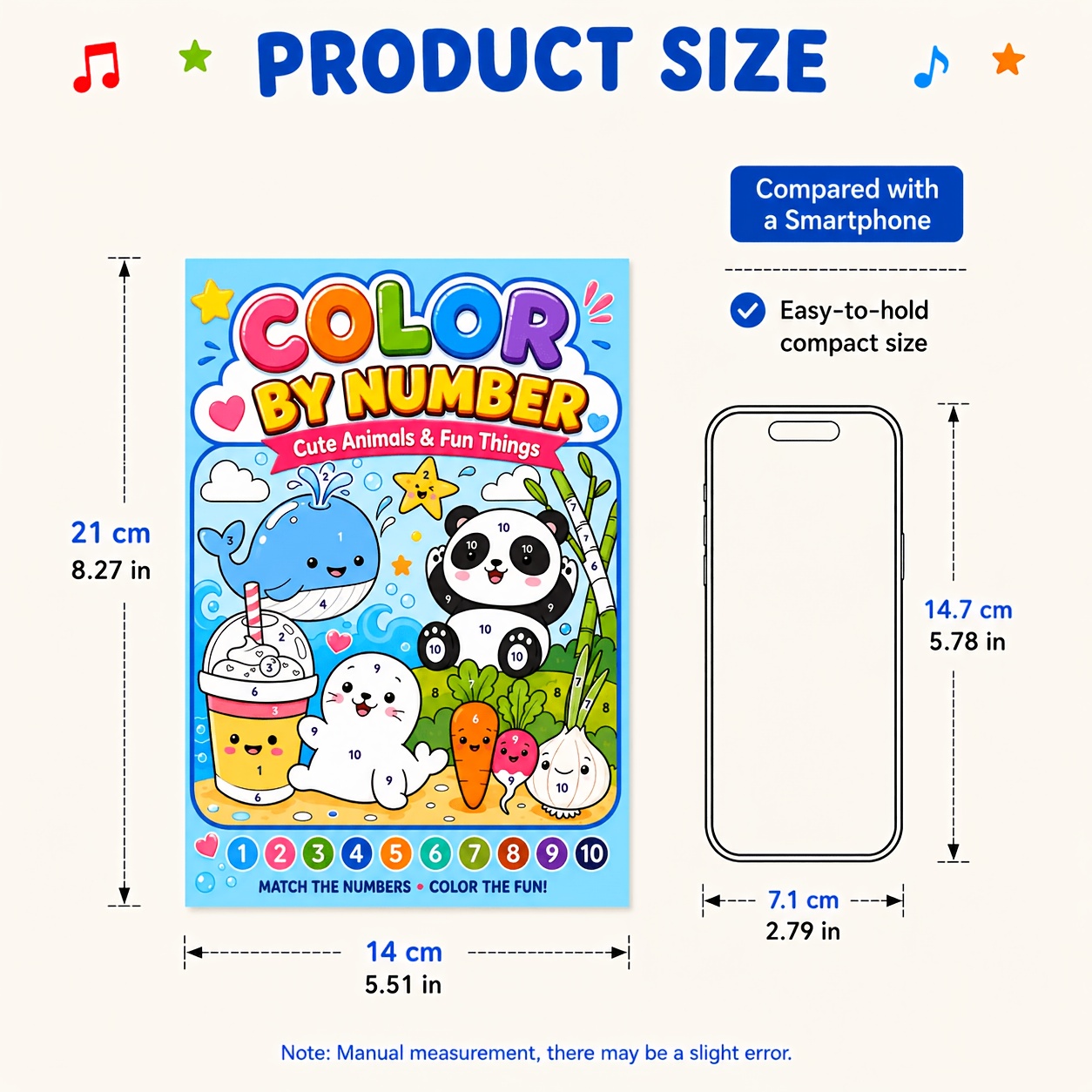 TEMU Children Color By Number Coloring Book, 32 Pages, Cute Animals & Fun Things Theme, Number Matching Painting Activity Book, Educational Art