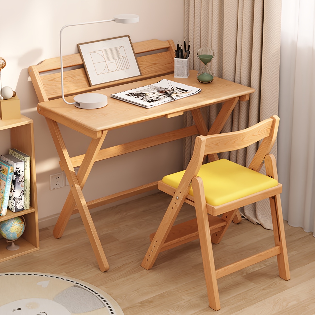 Foldable Solid Wood Computer Desk Suitable for Home, Small Space Desk with Bedside Writing Table, Foldable Study Desk for Dorm, Apartment, Bedside Writing Table, Wood, Compact Foldable Furniture for & Students
