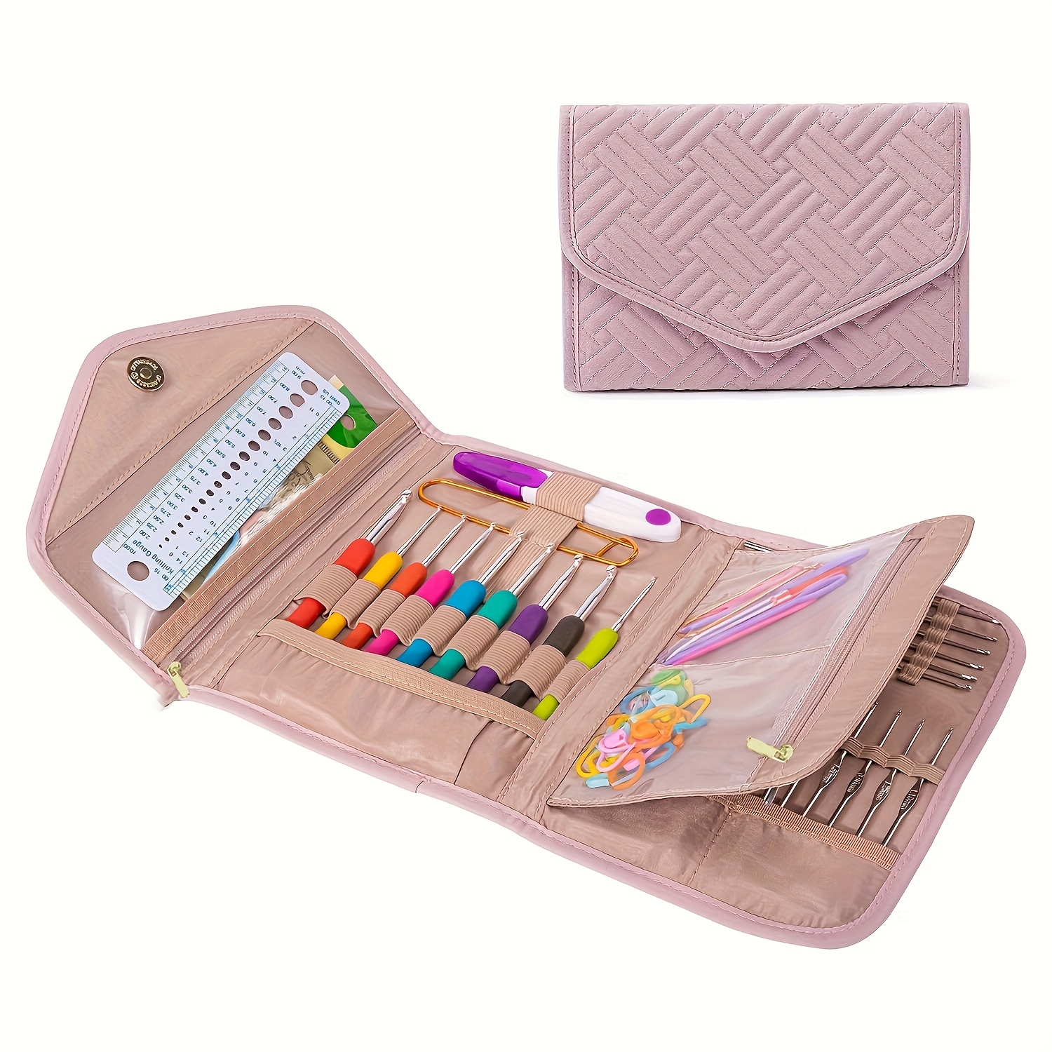 

1pc Foldable Crochet Hook Organizer Case - Polyester Knitting & Crochet Supplies Holder - Hand Washable Crochet Needle Set With Accessories For Beginners - Crochet Kit (bag Only)