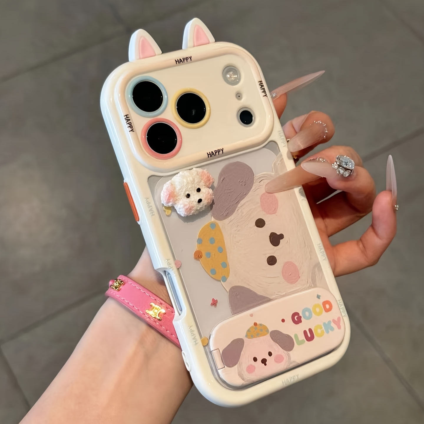 TEMU Phone Case: Phone Case – Cute Three-dimensional Ears And Dog Headband Stand Phone Case, Suitable For Iphone 17 Pro Max/16/15/14 Pro/13 Pro/12