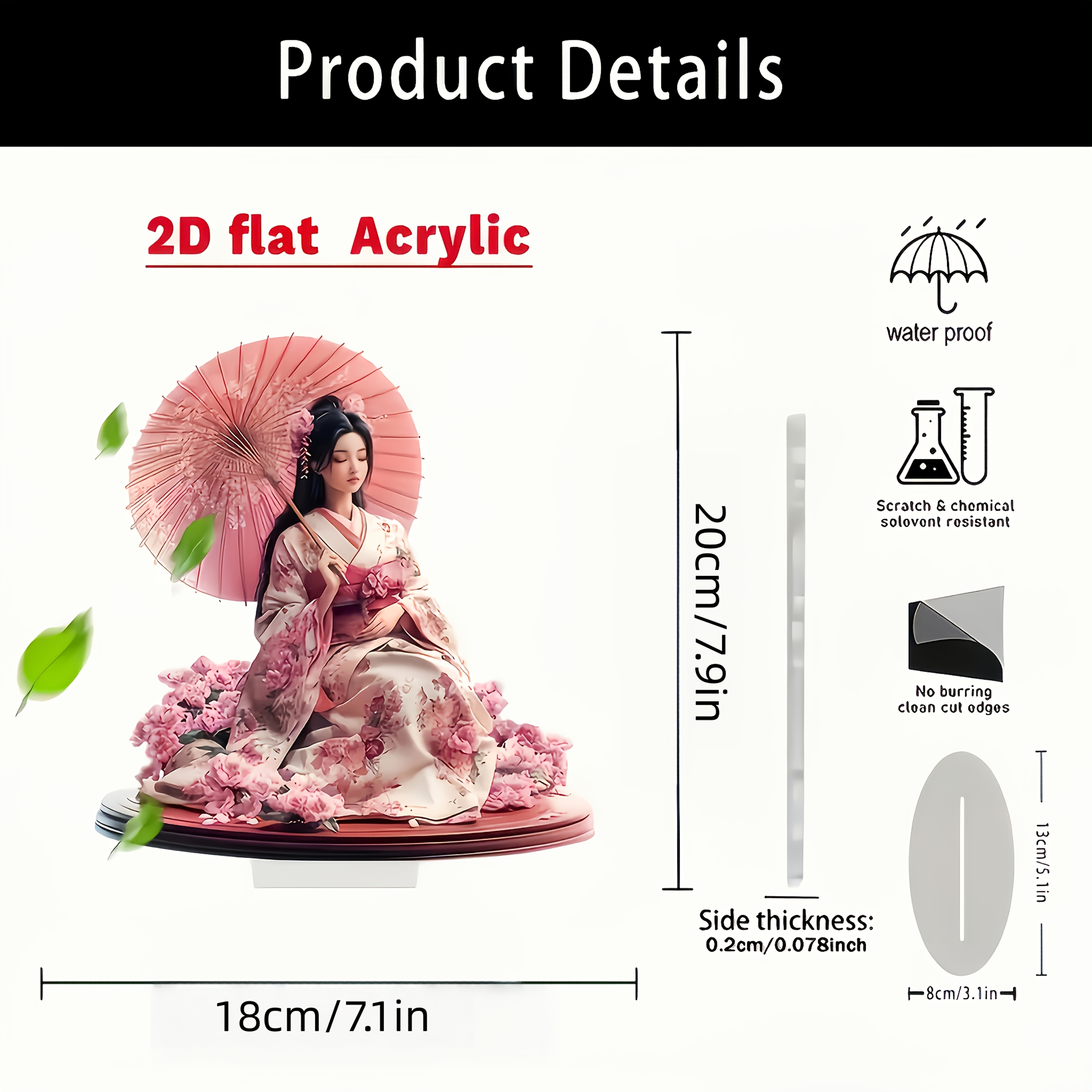 TEMU 2d Flat, 1pc Japanese Geisha Acrylic Desktop Decoration - Bohemian Style Table Sign Suitable For Home, Office, Cafe, Minimalist Japanese Decor,