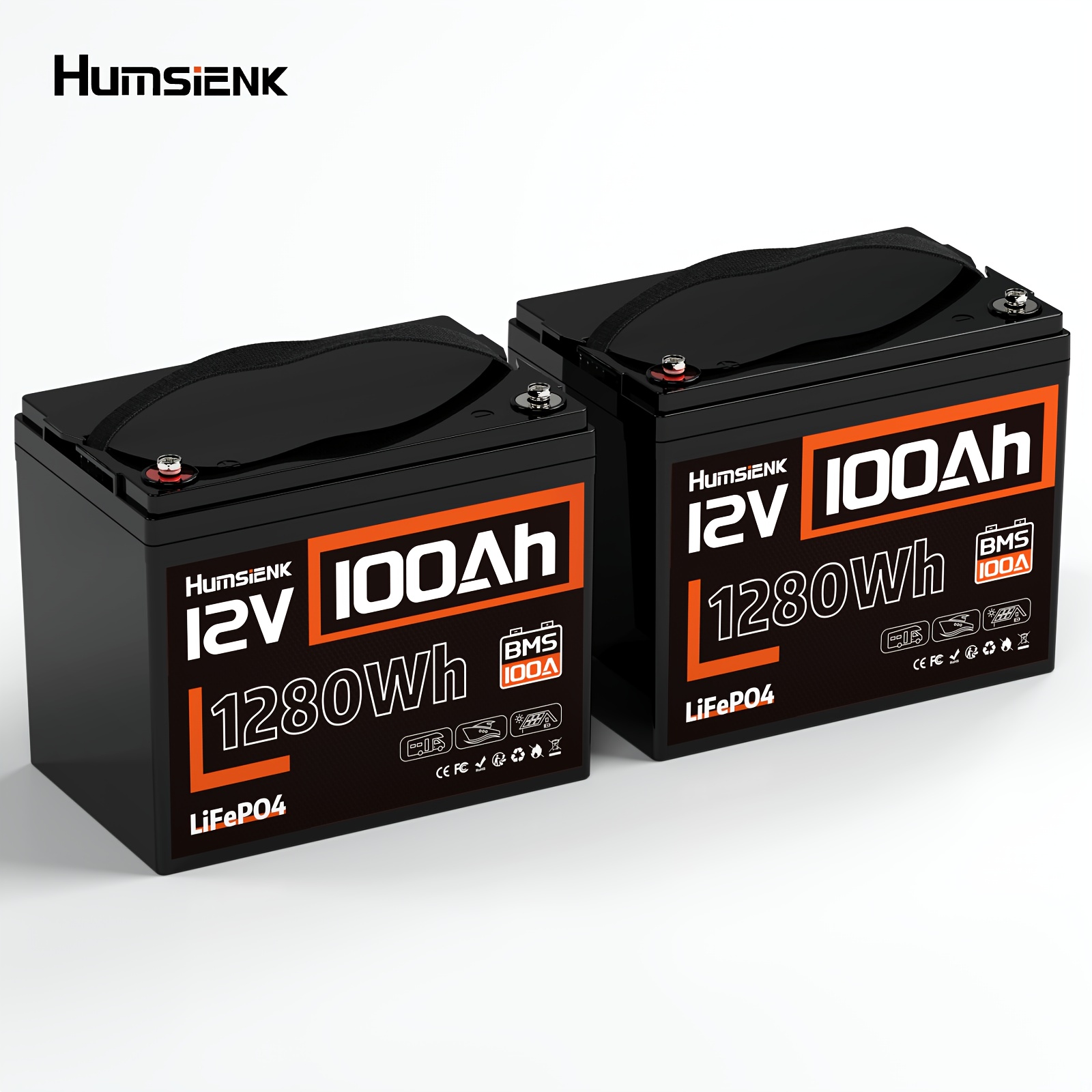 

Humsienk 12v 100ah Lifepo4 Battery Pack (2pcs) - Low Temp Protection, Ideal For Rvs, Boats, Trolling Motors & Storage - Includes Free Cable