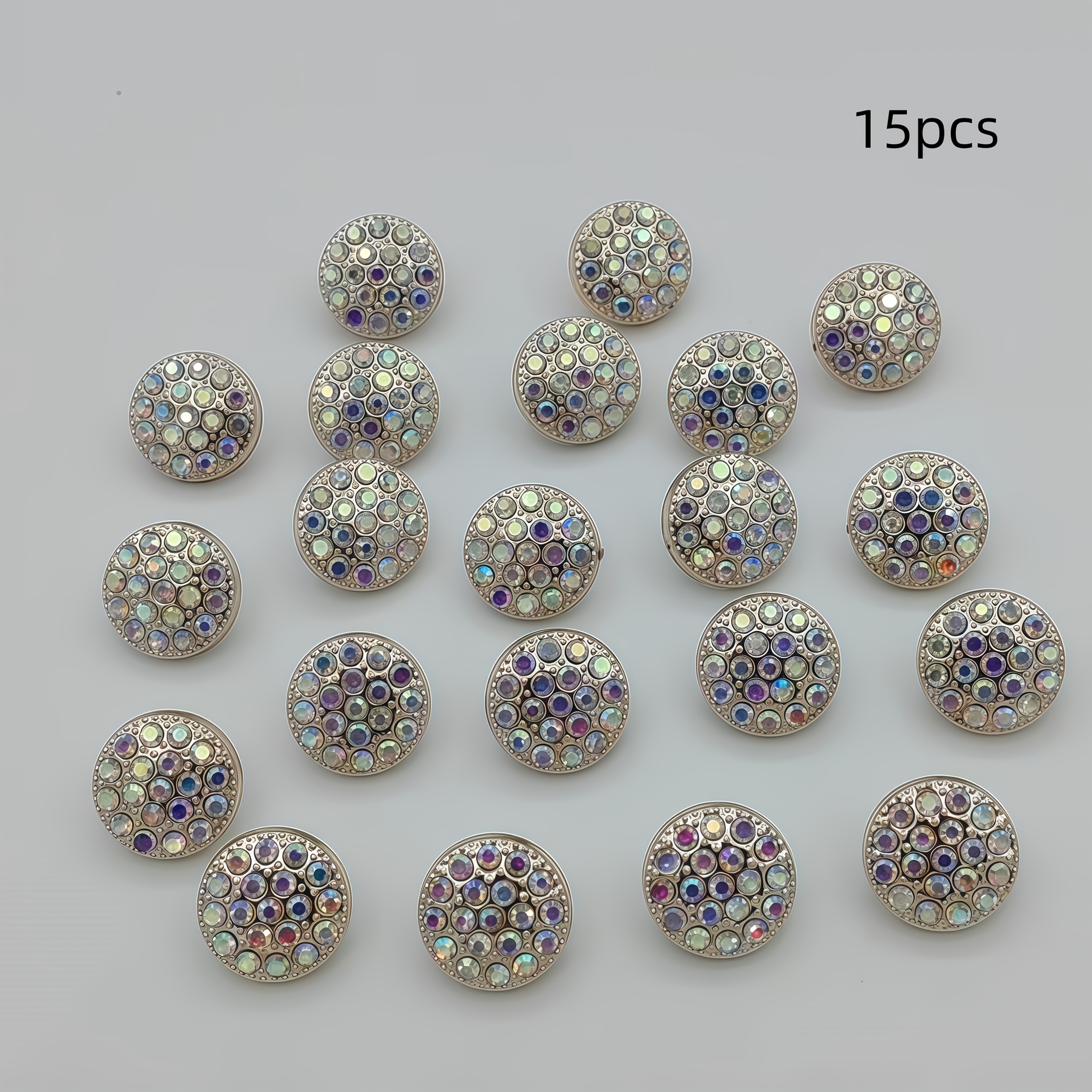 TEMU 15pcs/1.8cm Golden-plated Rhinestone Buttons Suitable For Sewing, Vintage European/ Multicolor Suitable For Clothes, Bags, Hats, Coats, Sweaters