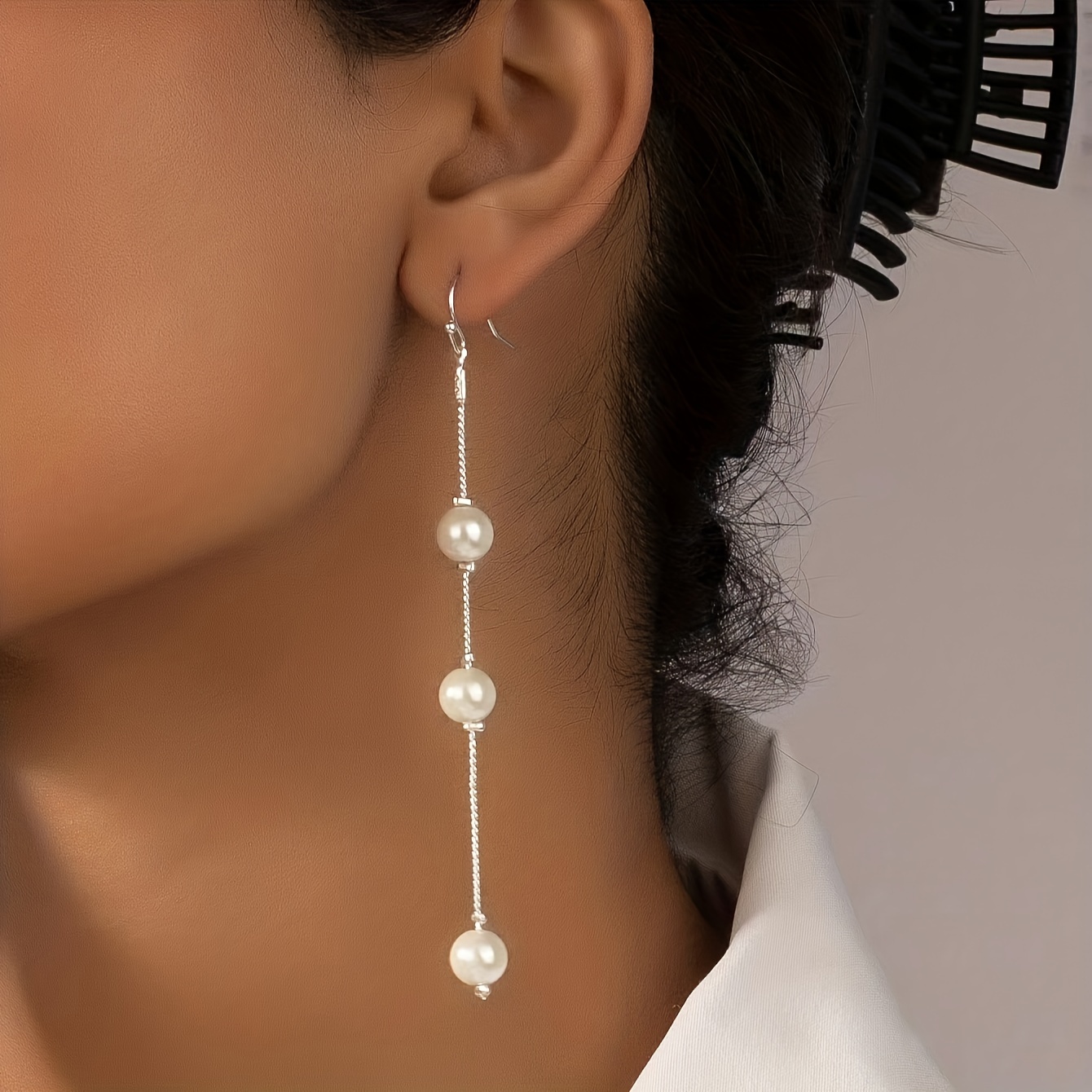 

Élégantes boucles d'oreilles longues en forme de goutte, inspirées du style vintage, en faux perles et plastique, 1 paire, style minimaliste et sexy pour le quotidien des femmes.