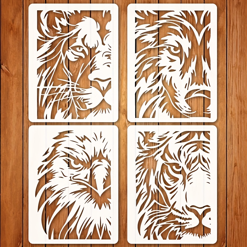 TEMU 4 stencils di animali, dimensioni A4, riutilizzabili, modelli per pittura, stencils di animali, modelli, stencils di sfondo, stencils per