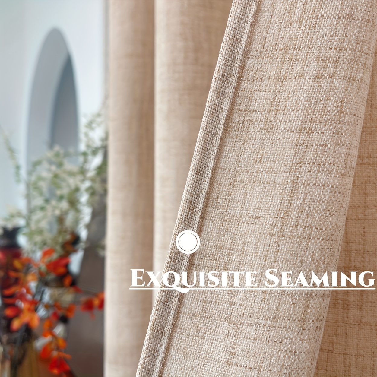 Image of 1pc Japanese Solid Color Curtains, Easy -filtering Curtain, Classic Grommet Window Treatments, Suitable For Living Room And Bedroom Home Decoration