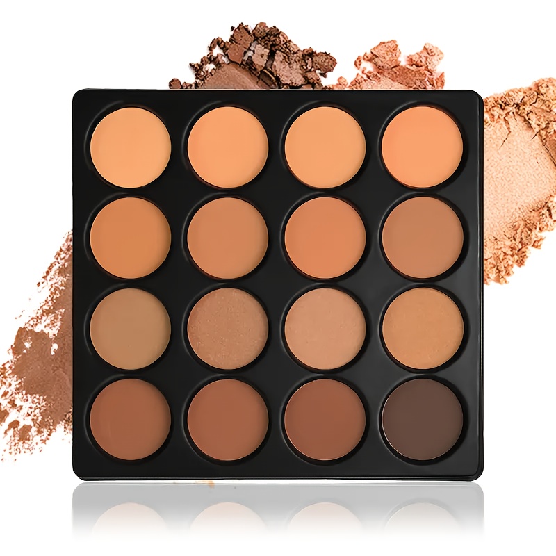 16-color/9-color Dark Bronze Palette, Matte, Shimmer, Foundation Color Palette, for Contouring, Concealing, Setting, Oil-control Foundation, Eyeshadow, Shading, Nose Contouring Palette, Matte Natural with Subtle Shimmer