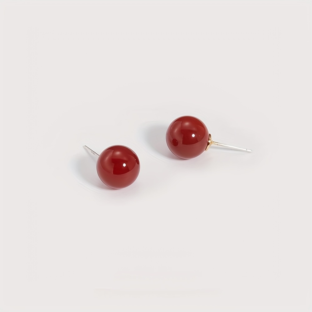 2pcs Natural Red Agate Stone Necklace and Stud Earrings Set