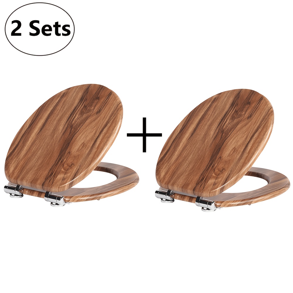 Image of 2 Sets Quiet Closing Toilet Seat With Slow-close Mechanism, Mdf ( Wood) Round European Fit Lid & Seat Suitable For Hanging/ Urinals