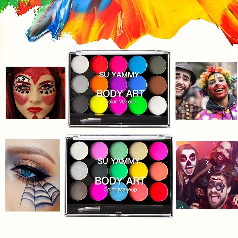 

Colorful Face Body Paint Set, Non Toxic Safe Water Soluble Face Painting Palette With Brush, Vibrant Pigment Kit For Halloween Cosplay Party Festivals Stage Makeup