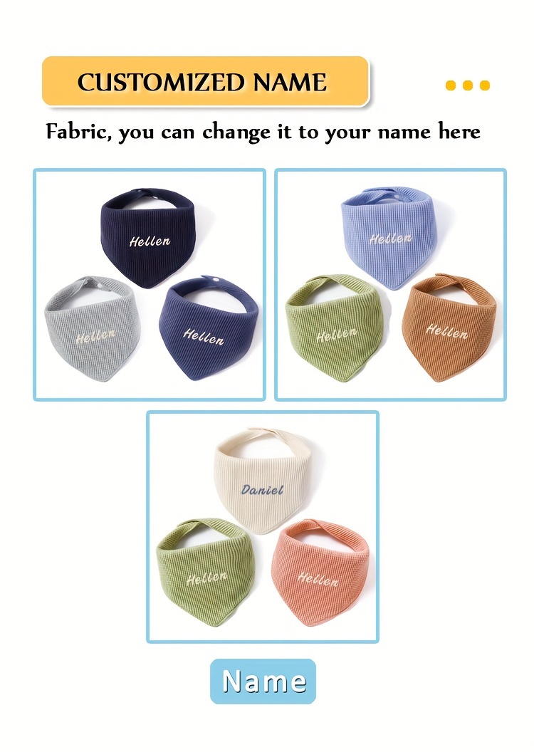 3pcs soft absorbent   bibs adjustable snap breathable cotton personalized name option     holiday gifts details 1