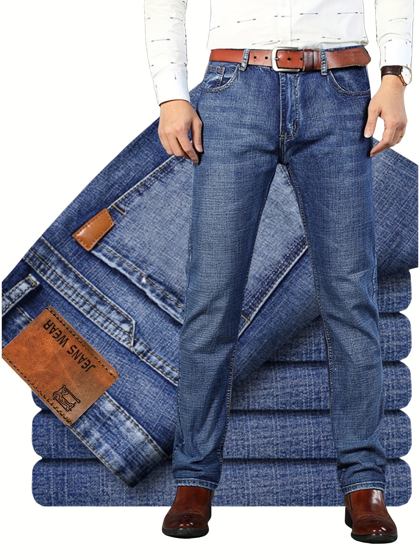 Men'S Plus-Size Stretchy Jeans with a Full Wash Process, Durable And Warm, Suitable for Work, Plus Size