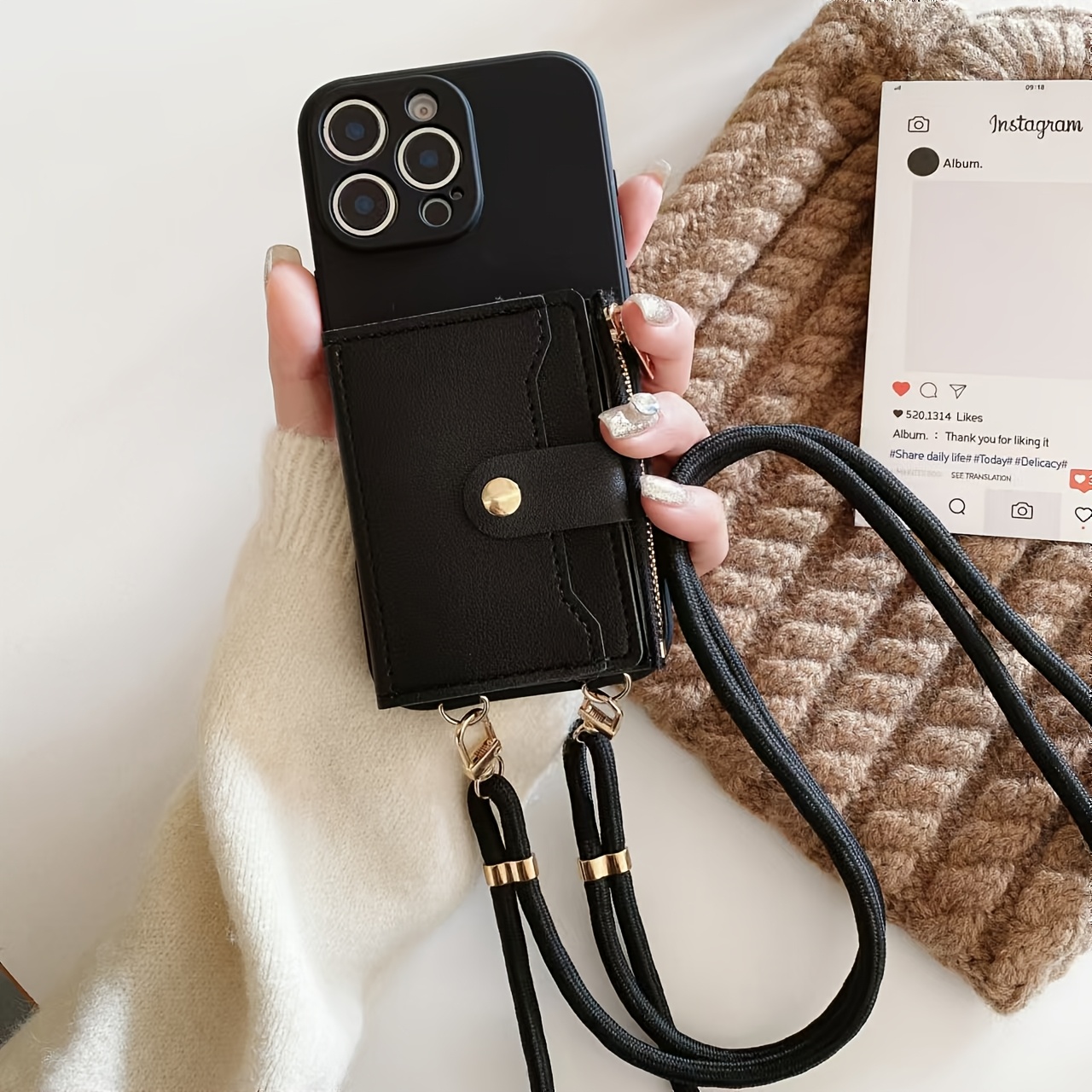 TEMU Étui de téléphone : Pochette bandoulière à cordon de serrage au design , compatible avec iPhone 16 , housse souple pour iPhone 11, compatible