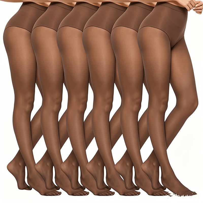 Image of 6 Pairs Set Of Women's Sheer, Seamless, Skin-fitting Stockings, With Elegant Nude-colored Tights. Suitable For Wearing With Dresses, Skirts, And High Heels. Worn In