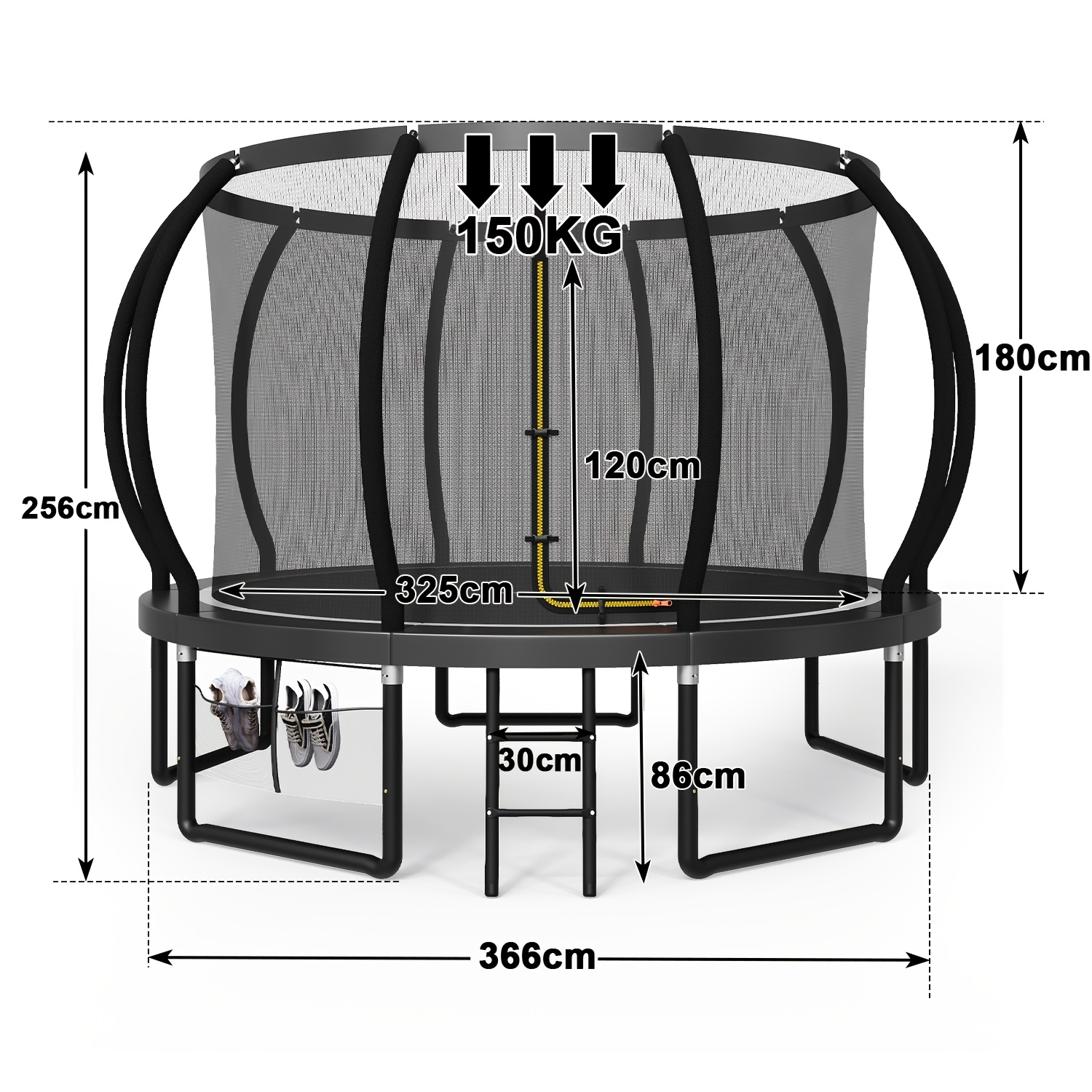Devoko Outdoor Trampoline, Diameter 228/366/427cm, Garden Trampoline With Safety Net, Round Giant Trampoline With Ladder And Shoe Bag