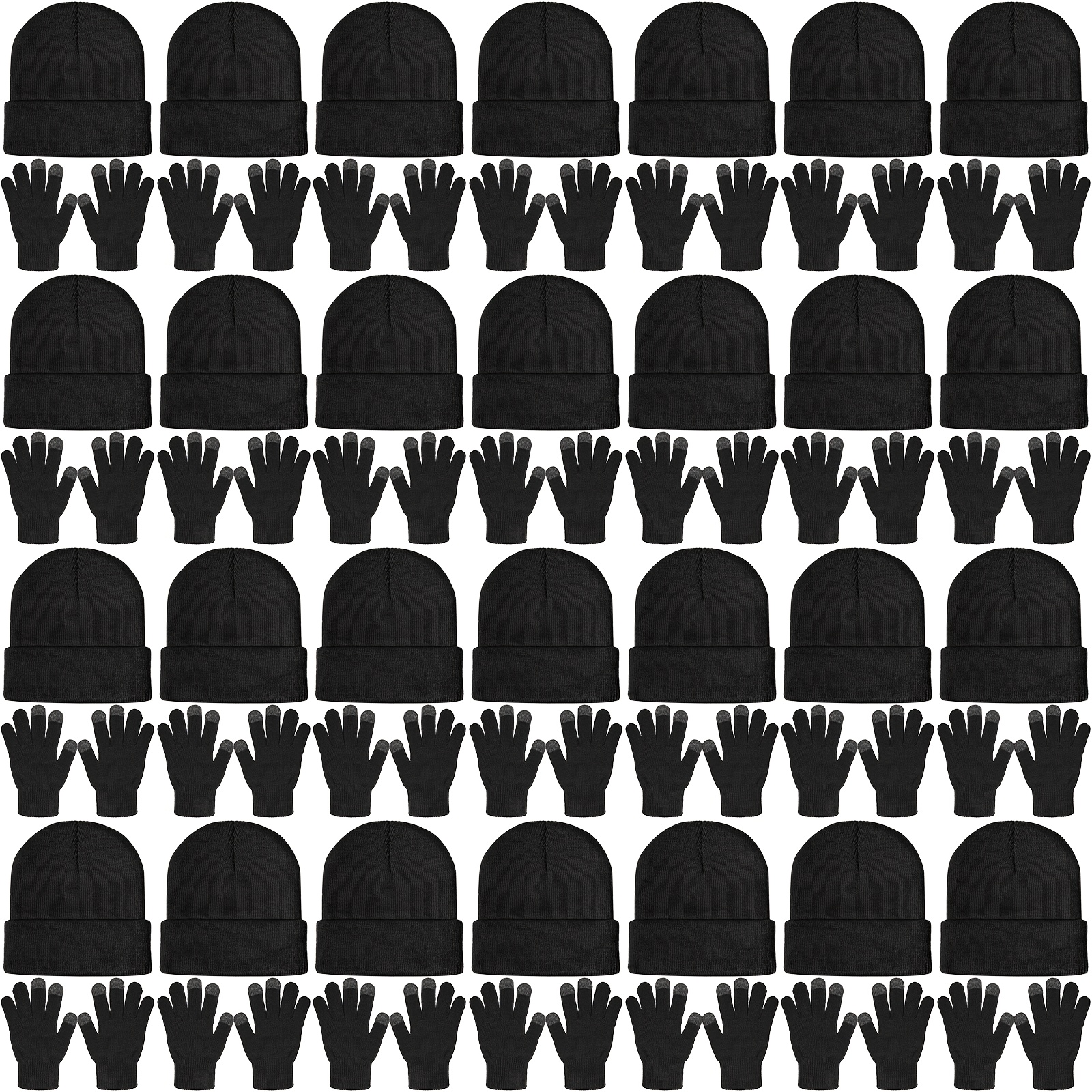 TEMU 56pcs Bulk Winter Hats, Beanies & Touchscreen Gloves - Knitted Skull Caps With Cold Weather, Smartphone-compatible Gloves For , Bulk Pack For Group, Parties, Outdoor Activities (black)